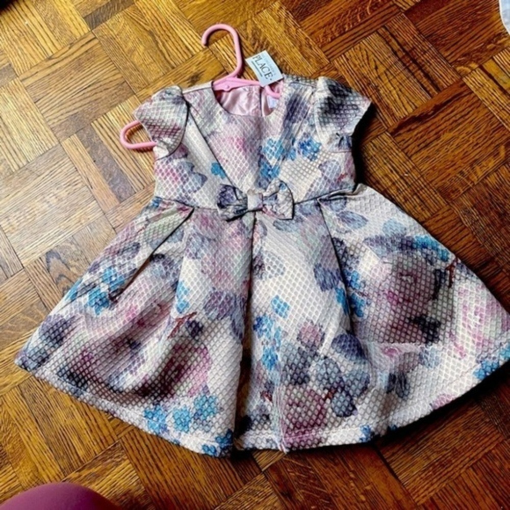 The Children's Place Floral Bow Front Dress - Pink, Blue & Cream NWOT
